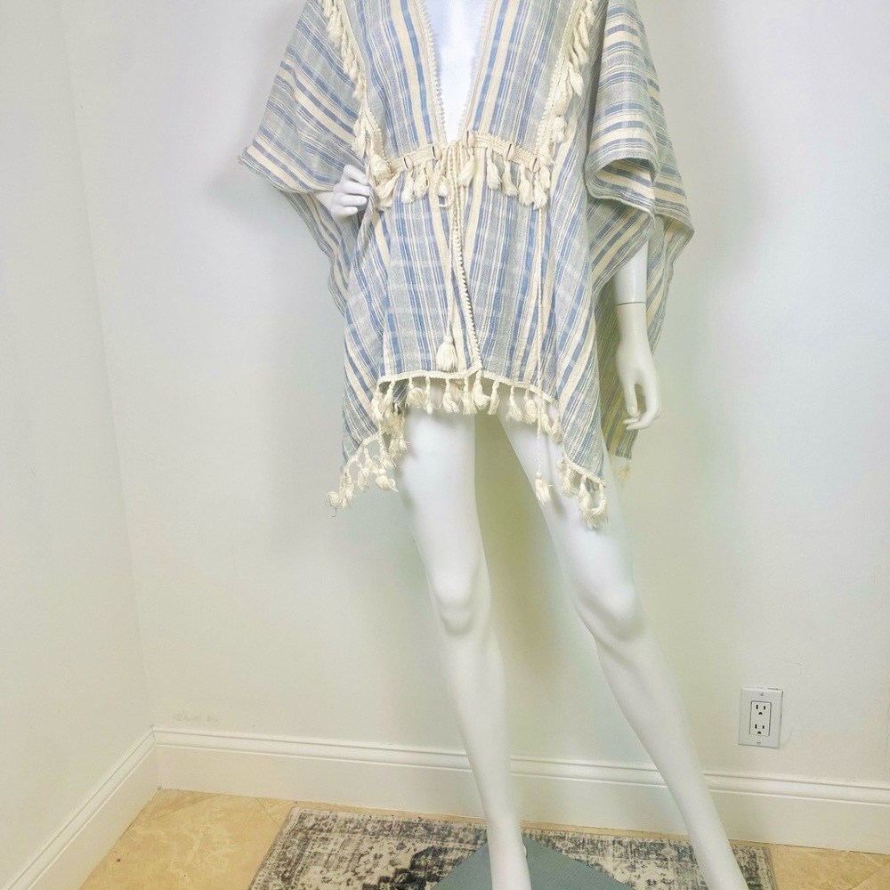 Striped Blue and Cream Poncho